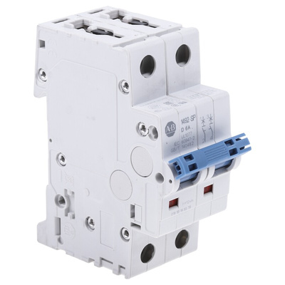 Allen Bradley 1492 1492-SPM MCB, 2P, 6A Curve D, 277V AC, 96V DC, 10 kA Breaking Capacity