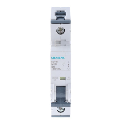 Siemens Sentron 5SY4 MCB, 1P, 6A Curve B, 400V AC, 10 kA Breaking Capacity