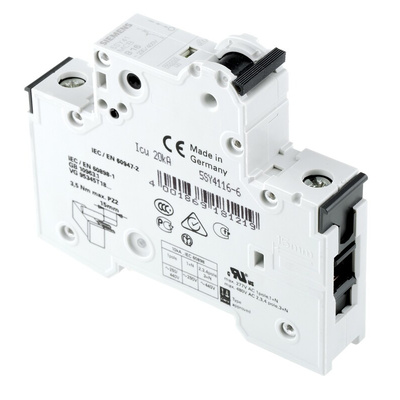 Siemens Sentron 5SY4 MCB, 1P, 16A Curve B, 400V AC, 10 kA Breaking Capacity