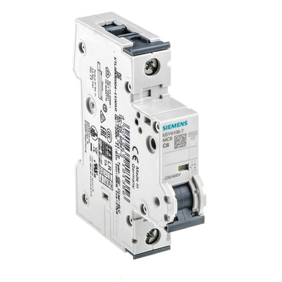 Siemens Sentron 5SY4 MCB, 1P, 6A Curve C, 400V AC, 10 kA Breaking Capacity