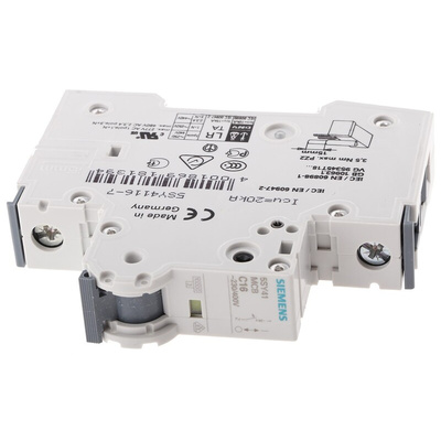 Siemens Sentron 5SY4 MCB, 1P, 16A Curve C, 400V AC, 10 kA Breaking Capacity