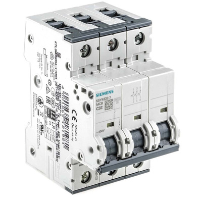 Siemens Sentron 5SY4 MCB, 3P, 32A Curve C, 400V AC, 10 kA Breaking Capacity
