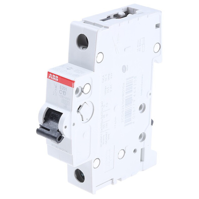 ABB System Pro M Compact S200 MCB, 1P, 10A Curve C, 253V AC, 72V DC, 6 kA Breaking Capacity