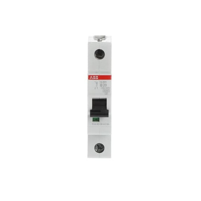 ABB System Pro M Compact S200 MCB, 1P, 20A Curve B, 253V AC, 72V DC, 6 kA Breaking Capacity