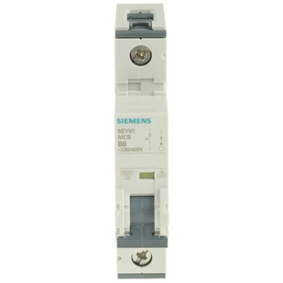 Siemens Sentron 5SY6 MCB, 1P, 6A Curve B, 230V AC, 6 kA Breaking Capacity