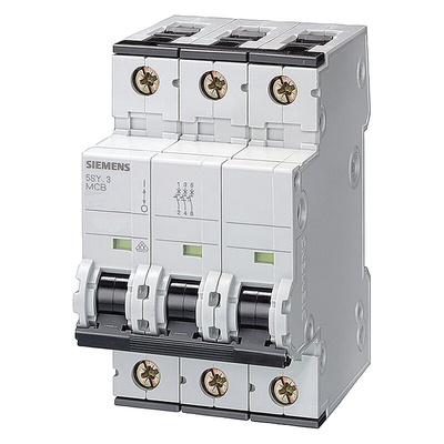 Siemens Sentron 5SY6 MCB, 3P, 16A Curve C, 400V AC, 72V DC, 6 kA Breaking Capacity