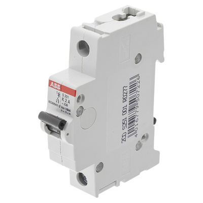 ABB System Pro M Compact S200 MCB, 1P, 2A Curve K, 253V AC, 72V DC, 6 kA Breaking Capacity