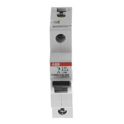 ABB System Pro M Compact S200 MCB, 1P, 2A Curve K, 253V AC, 72V DC, 6 kA Breaking Capacity