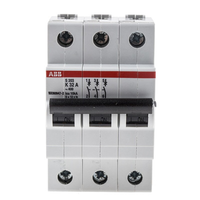 ABB System Pro M Compact S200 MCB, 3P, 32A Curve K, 440V AC, 6 kA Breaking Capacity