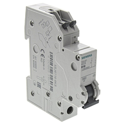 Siemens Sentron 5SJ6 MCB, 1P, 16A Curve B, 230V AC, 60V DC, 6 kA Breaking Capacity