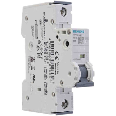 Siemens Sentron 5SY6 MCB, 1P, 3A Curve C, 230V AC, 72V DC, 6 kA Breaking Capacity