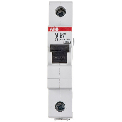 ABB System Pro M Compact S200 MCB, 1P, 6A Curve D, 253V AC, 72V DC, 6 kA Breaking Capacity