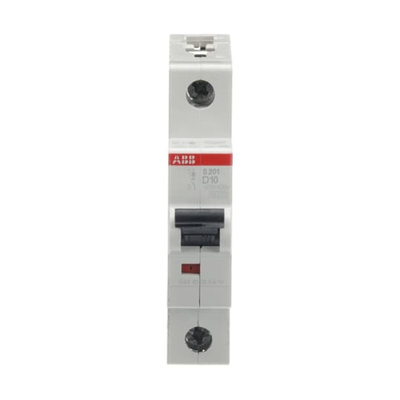 ABB System Pro M Compact S200 MCB, 1P, 10A Curve D, 253V AC, 72V DC, 6 kA Breaking Capacity
