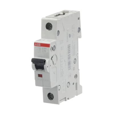 ABB System Pro M Compact S200 MCB, 1P, 10A Curve D, 253V AC, 72V DC, 6 kA Breaking Capacity