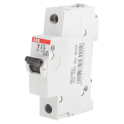 ABB System Pro M Compact S200 MCB, 1P, 10A Curve D, 253V AC, 72V DC, 6 kA Breaking Capacity