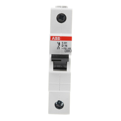 ABB System Pro M Compact S200 MCB, 1P, 16A Curve D, 253V AC, 72V DC, 6 kA Breaking Capacity