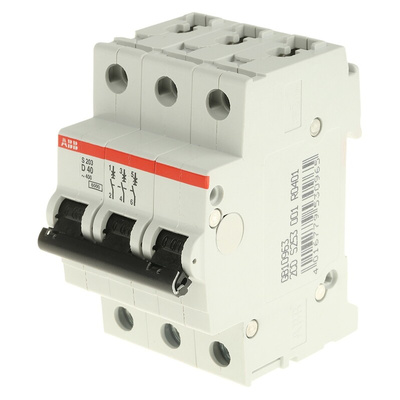 ABB System Pro M Compact S200 MCB, 3P, 40A Curve D, 440V AC, 6 kA Breaking Capacity