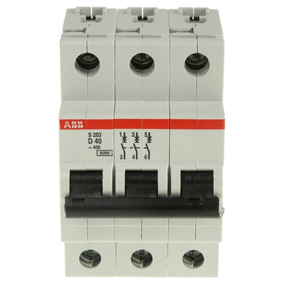 ABB System Pro M Compact S200 MCB, 3P, 40A Curve D, 440V AC, 6 kA Breaking Capacity