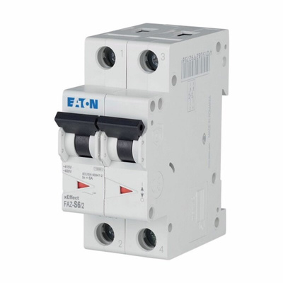 Eaton xEffect MCB, 2P, 6A Curve S, 230V AC, 60V DC, 10 kA Breaking Capacity
