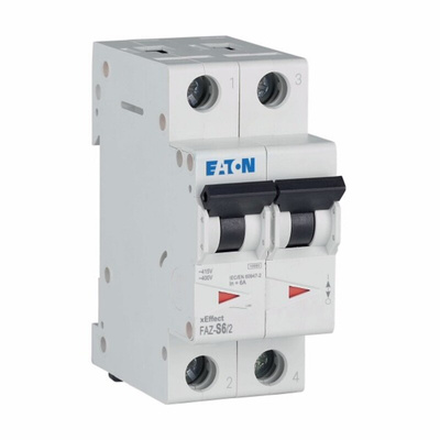 Eaton xEffect MCB, 2P, 6A Curve S, 230V AC, 60V DC, 10 kA Breaking Capacity