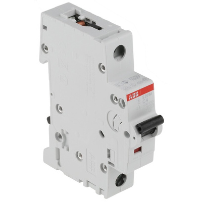 ABB System Pro M Compact S200M MCB, 1P, 4A Curve C, 253V AC, 72V DC, 10 kA Breaking Capacity