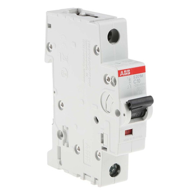 ABB System Pro M Compact S200M MCB, 1P, 10A Curve C, 253V AC, 72V DC, 10 kA Breaking Capacity