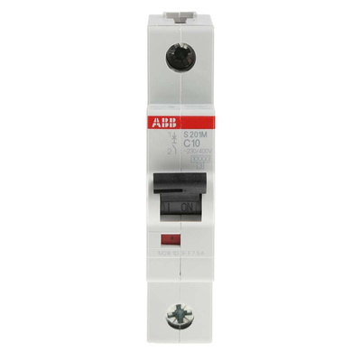 ABB System Pro M Compact S200M MCB, 1P, 10A Curve C, 253V AC, 72V DC, 10 kA Breaking Capacity