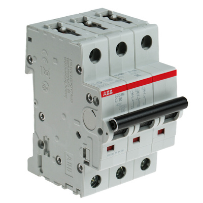 ABB System Pro M Compact S200M MCB, 3P, 16A Curve C, 440V AC, 10 kA Breaking Capacity