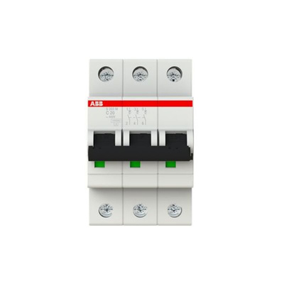 ABB System Pro M Compact S200M MCB, 3P, 20A Curve C, 440V AC, 10 kA Breaking Capacity
