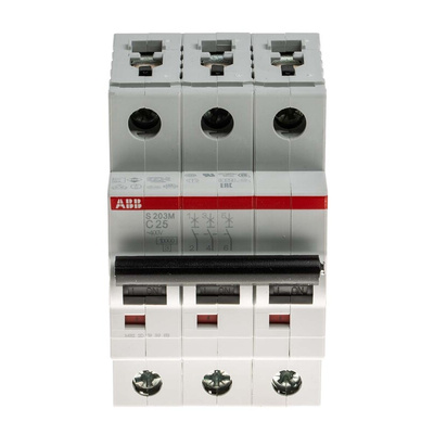 ABB System Pro M Compact S200M MCB, 3P, 25A Curve C, 440V AC, 10 kA Breaking Capacity
