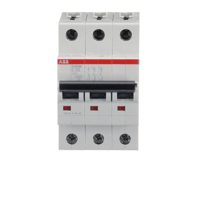 ABB System Pro M Compact S200M MCB, 3P, 25A Curve C, 440V AC, 10 kA Breaking Capacity