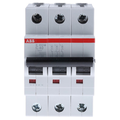ABB System Pro M Compact S200M MCB, 3P, 40A Curve C, 440V AC, 125V DC, 10 kA Breaking Capacity