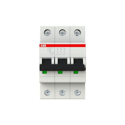 ABB System Pro M Compact S200M MCB, 3P, 50A Curve C, 440V AC, 12V DC, 10 kA Breaking Capacity