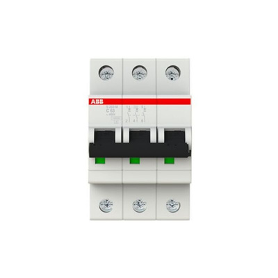 ABB System Pro M Compact S200M MCB, 3P, 63A Curve C, 440V AC, 125V DC, 10 kA Breaking Capacity