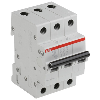 ABB Compact Home SH200 MCB, 3P, 32A Curve C, 440V AC, 6 kA Breaking Capacity