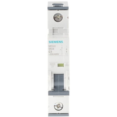 Siemens Sentron 5SY4 MCB, 1P, 1A Curve C, 230V AC, 10 kA Breaking Capacity