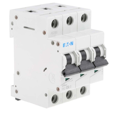 Eaton xEffect MCB, 3P, 6A Curve C, 400V AC, 10 kA Breaking Capacity