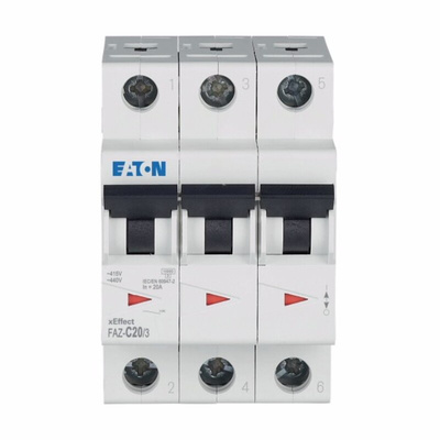 Eaton xEffect MCB, 3P, 20A Curve C, 400V AC, 60V DC, 10 kA Breaking Capacity