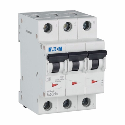 Eaton xEffect MCB, 3P, 20A Curve C, 400V AC, 60V DC, 10 kA Breaking Capacity