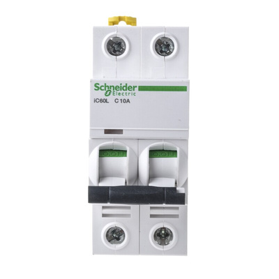 Schneider Electric Acti 9 iC60L MCB, 2P, 10A Curve C, 100 → 130V AC, 12 → 144V DC, 10 kA Breaking Capacity