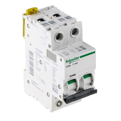 Schneider Electric Acti 9 iC60L MCB, 2P, 16A Curve C, 400V AC, 12 → 144V DC, 10 kA Breaking Capacity