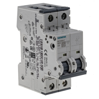 Siemens Sentron 5SY4 MCB, 2P, 4A, 60V DC
