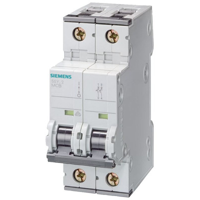 Siemens Sentron 5SY4 MCB, 2P, 6A Curve C, 400V AC, 10 kA Breaking Capacity