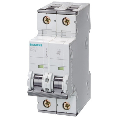 Siemens Sentron 5SY4 MCB, 2P, 10A Curve C, 400V AC, 10 kA Breaking Capacity