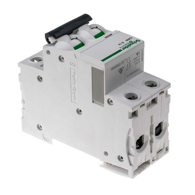 Schneider Electric Acti 9 iC60N MCB, 2P, 1A Curve B, 440V AC, 100 → 133V DC, 6 kA Breaking Capacity