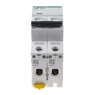 Schneider Electric Acti 9 iC60N MCB, 2P, 1A Curve B, 440V AC, 100 → 133V DC, 6 kA Breaking Capacity