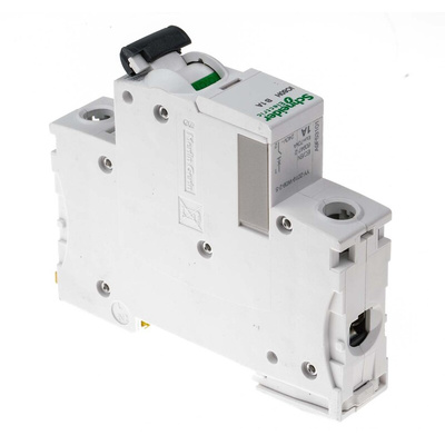 Schneider Electric Acti 9 iC60H MCB, 1P, 1A Curve B, 100 → 133V AC, 72V DC, 10 kA Breaking Capacity
