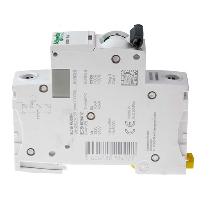 Schneider Electric Acti 9 iC60H MCB, 1P, 4A Curve B, 100 → 133V AC, 72V DC, 10 kA Breaking Capacity