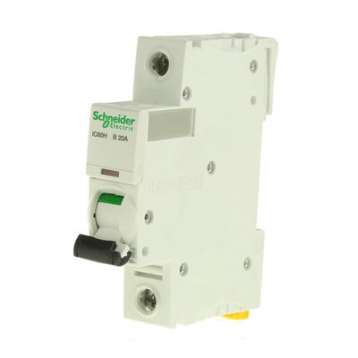 Schneider Electric Acti 9 iC60H MCB, 1P, 20A Curve B, 100 → 133V AC, 72V DC, 10 kA Breaking Capacity
