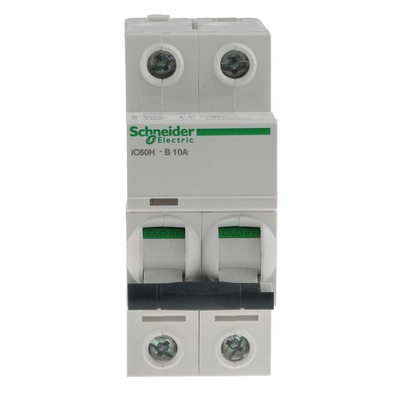 Schneider Electric Acti 9 iC60H MCB, 2P, 10A Curve B, 440V AC, 100 → 133V DC, 10 kA Breaking Capacity